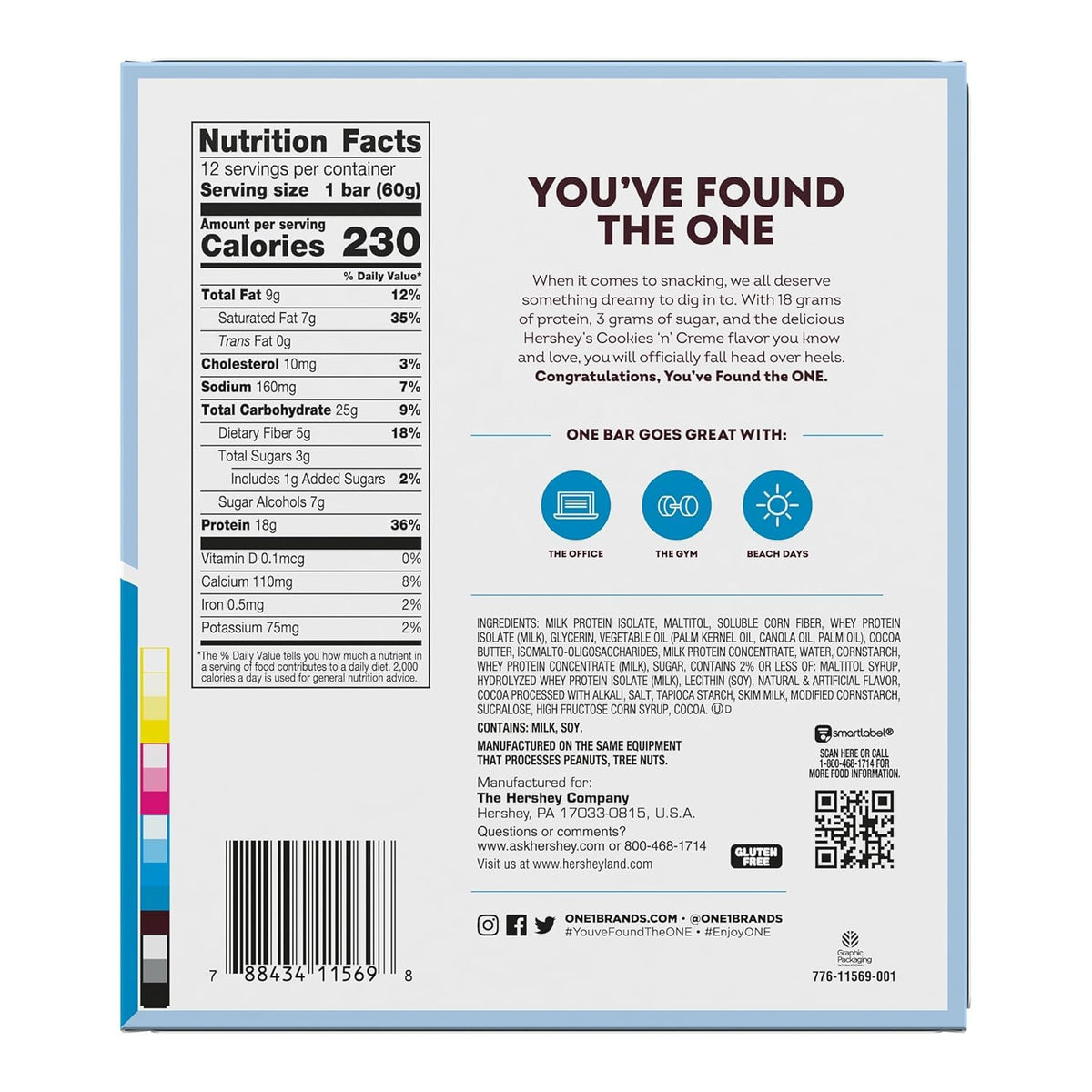 ONE Hershey'S Cookies 'N' Creme Protein Bars, 18G Protein, 12 Ct