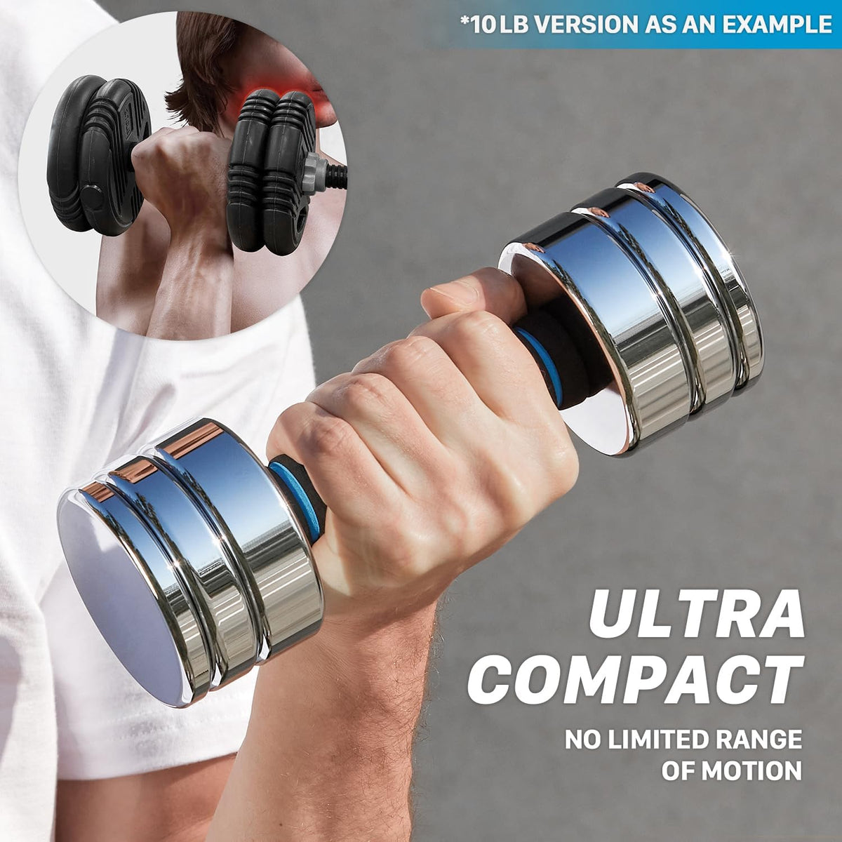Versatile 15LB Adjustable Chrome Dumbbells for Home Workouts - Compact & Stylish Design
