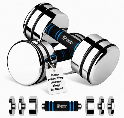 Versatile 15LB Adjustable Chrome Dumbbells for Home Workouts - Compact & Stylish Design