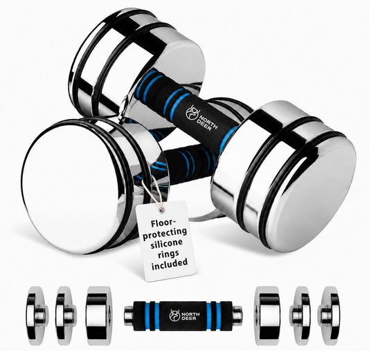 Versatile 15LB Adjustable Chrome Dumbbells for Home Workouts - Compact & Stylish Design