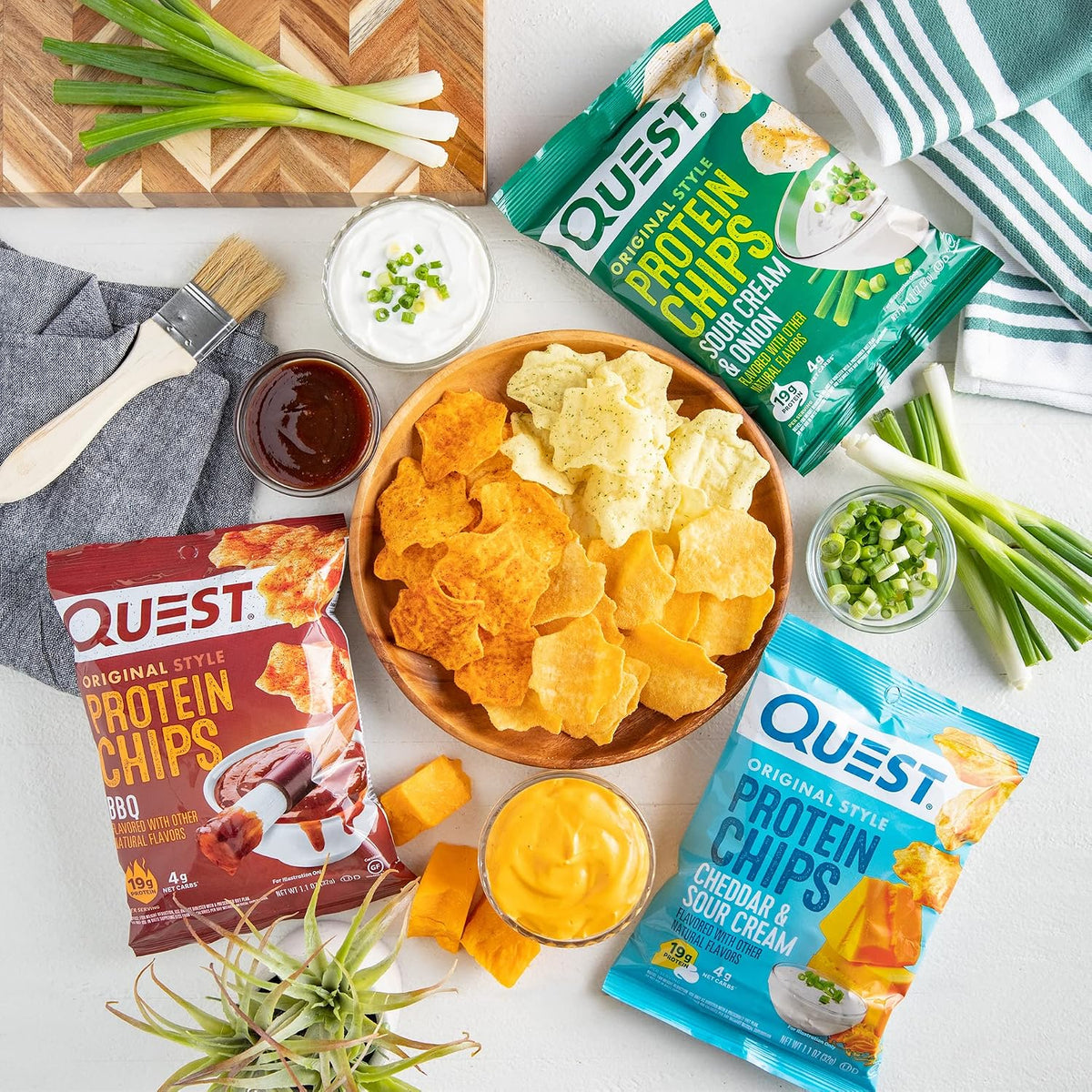 Quest Nutrition Protein Chips Variety Pack, BBQ, Cheddar & Sour Cream, Sour Cream & Onion, High Protein, Low Carb, 1.1 Oz (Pack of 12)