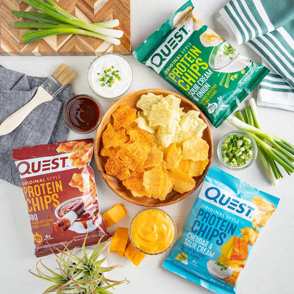 Quest Nutrition Protein Chips Variety Pack, BBQ, Cheddar & Sour Cream, Sour Cream & Onion, High Protein, Low Carb, 1.1 Oz (Pack of 12)