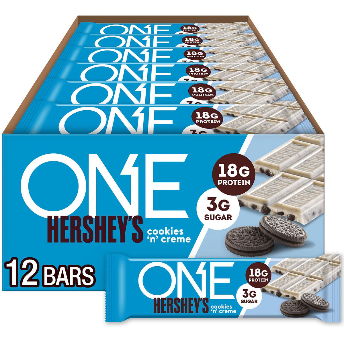 ONE Hershey'S Cookies 'N' Creme Protein Bars, 18G Protein, 12 Ct