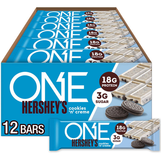 ONE Hershey'S Cookies 'N' Creme Protein Bars, 18G Protein, 12 Ct