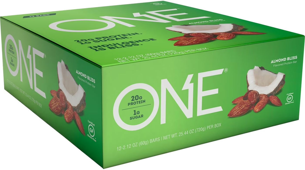 Indulge in Guilt-Free Snacking with ONE Protein Bars - Almond Bliss Flavor, 20g Protein & Only 1g Sugar, 12 Pack